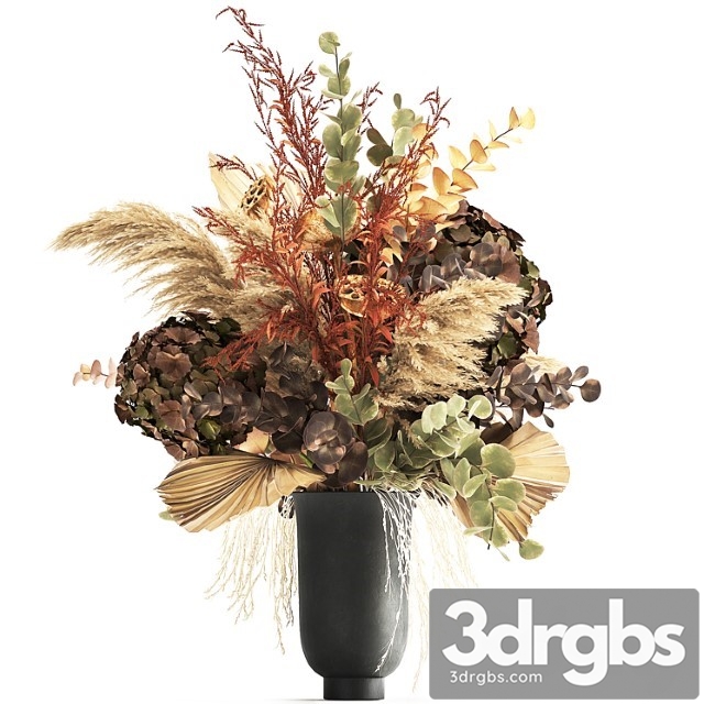 Bouquet Of Dried Flowers In A Black Vase With Dry Branches Of Palm Leaves Pampas And Hydrangea 160 3dsmax Download