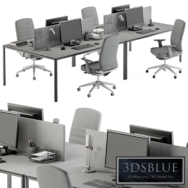 employee Desk Gray Set – Office Furniture 237 3DS Max - thumbnail 3
