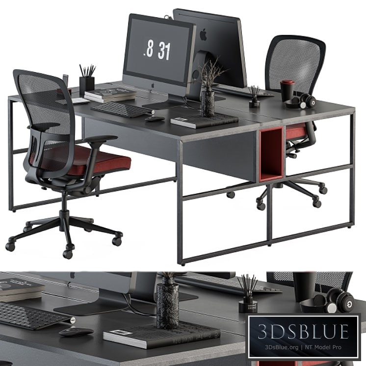 employee Set Red and Black – Office Furniture 245 3DS Max - thumbnail 3