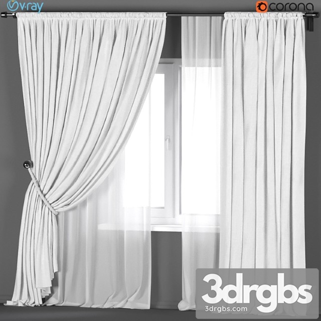 White curtains with a garter on a rope with white tulle. 3dsmax Download - thumbnail 1
