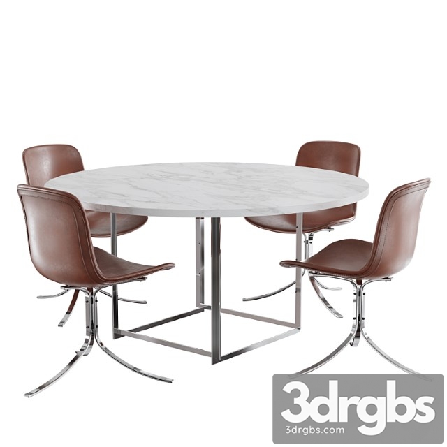 Dining Set Fritz Hansen Pk9 Chair Pk54 Table 3dsmax Download - thumbnail 1