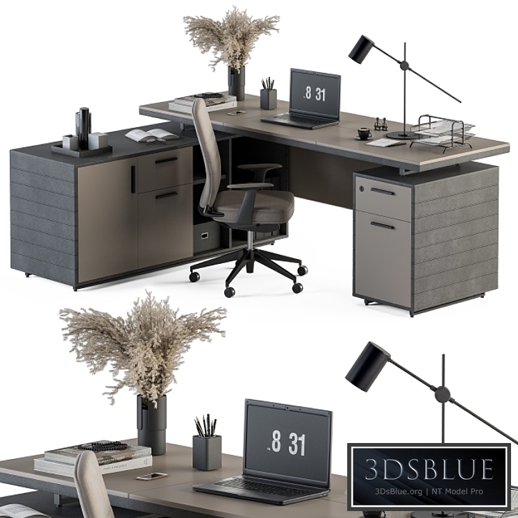 Boss Desk Cream and Black – Office Furniture 255 3DS Max - thumbnail 3