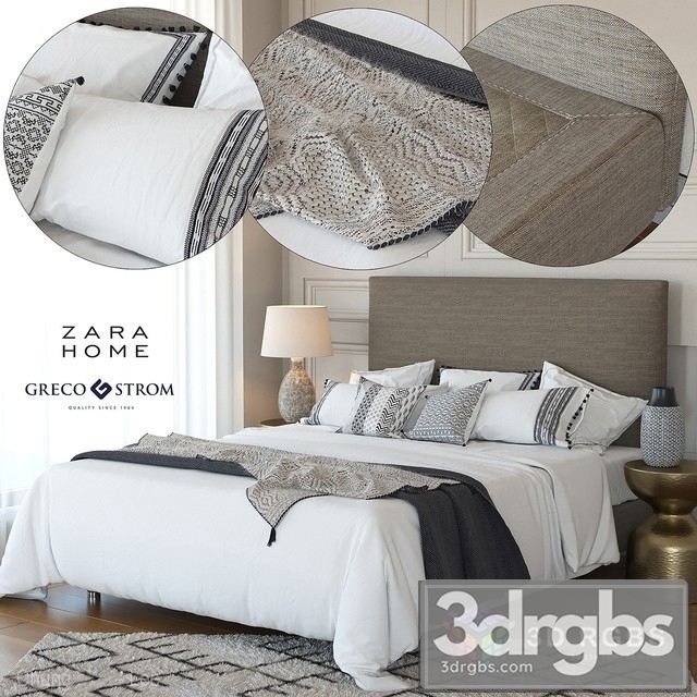 Zara Home Linen Collection Bedding Greco Strom Bed 3dsmax Download - thumbnail 1