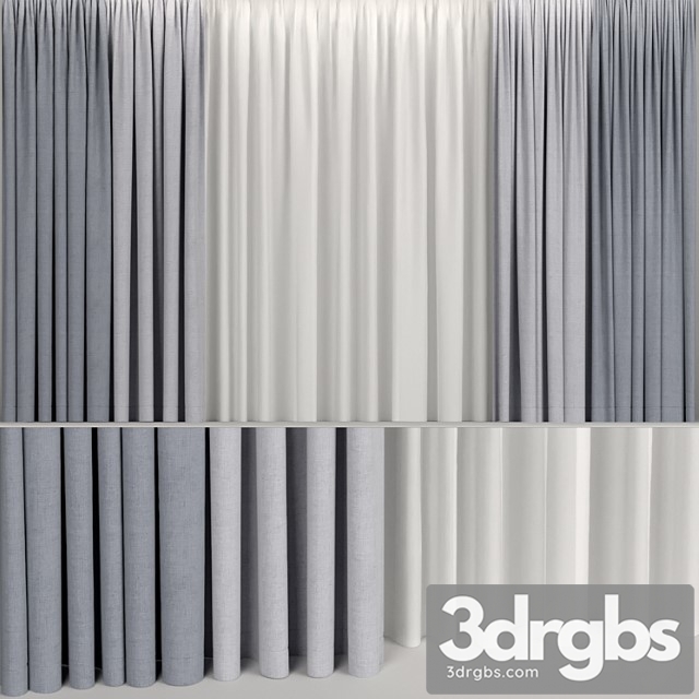 Wide curtains in two colors with tulle. 3dsmax Download - thumbnail 1