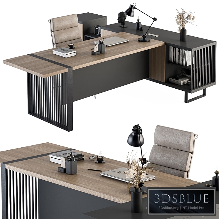 Manager Desk Wood and Black – Office Furniture 264 3DS Max - thumbnail 3