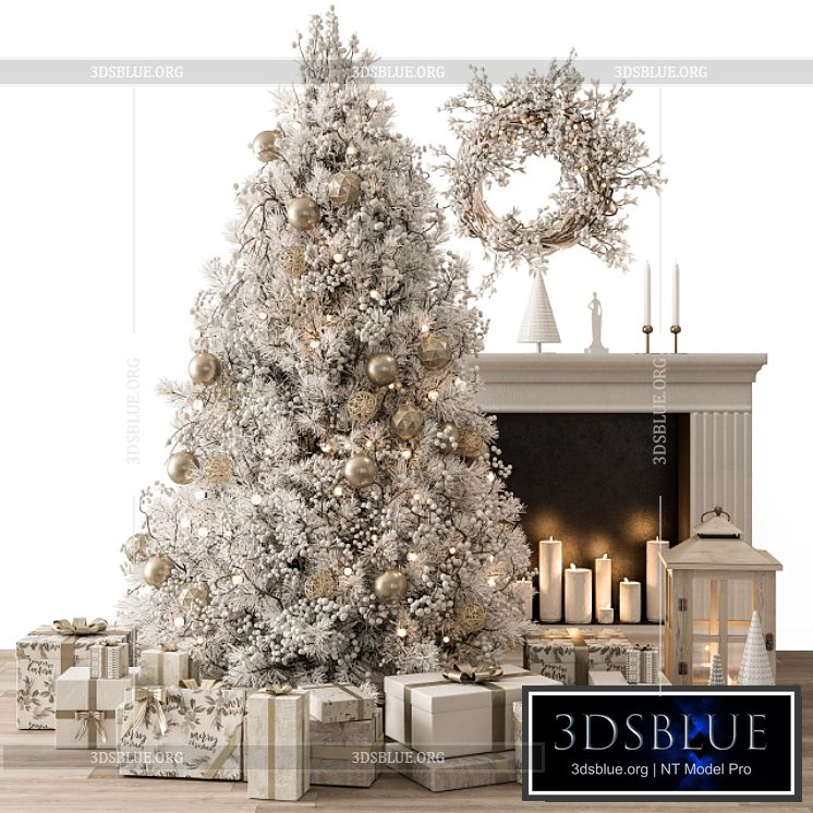 Christmas Decoration 26 – Christmas Gold and White Tree with Gift 3DS Max - thumbnail 3