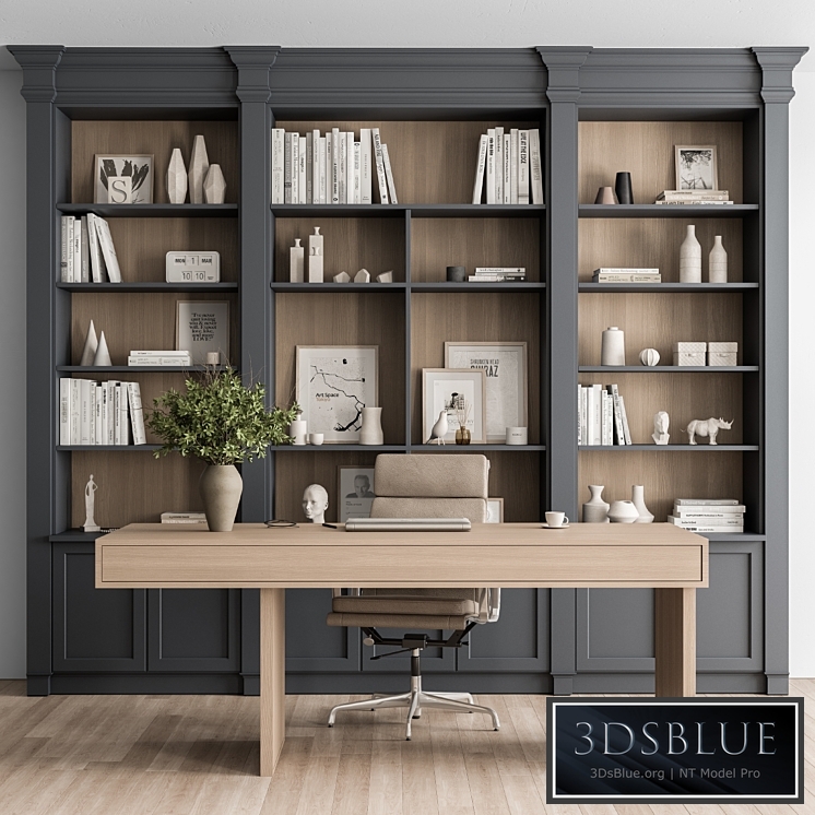 Classic Boss Desk and Library Set – Office Furniture 283 3DS Max - thumbnail 3