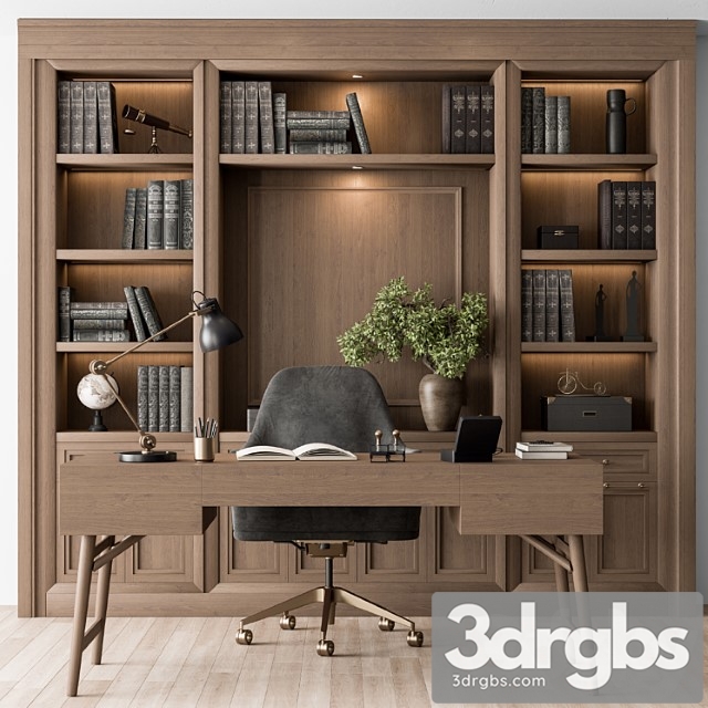 Classic Boss Desk And Library Wood Set Office Furniture 278 3dsmax Download - thumbnail 1