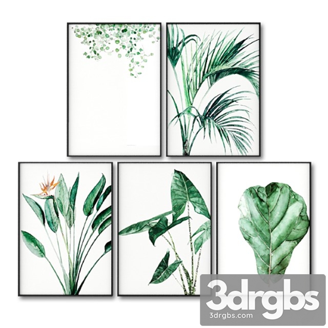 Posters with leaves of tropical plants. 3dsmax Download - thumbnail 1