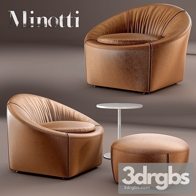 Minotti Leather Brown Armchair 3dsmax Download - thumbnail 1