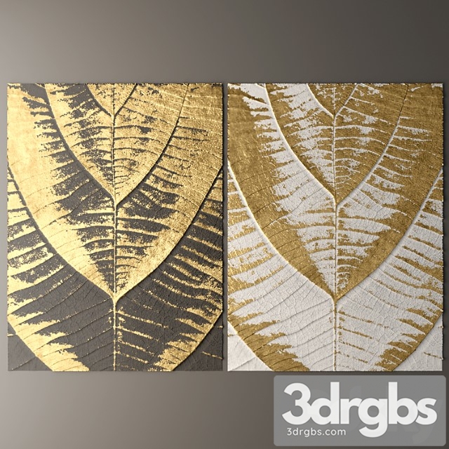 Wall Decor Picture Gold Lux ​​Lukhuri Decor Art Contemporary Art Abstraction Leaves 3dsmax Download - thumbnail 1