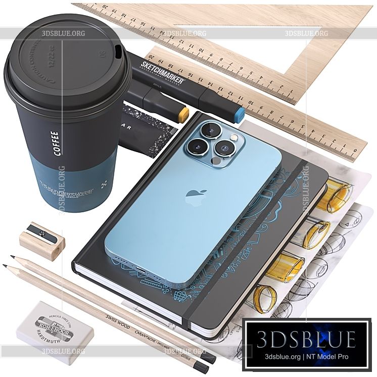 Blue iphone decorative set 3DS Max - thumbnail 3