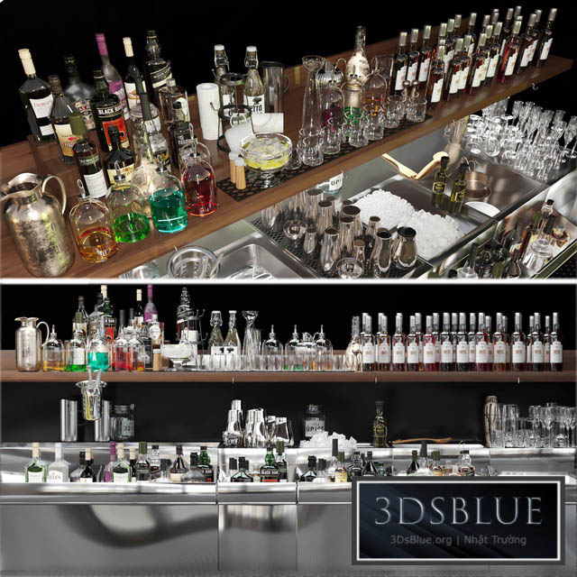 Bar counter with elite alcohol and cocktails. The pub 3DS Max - thumbnail 3