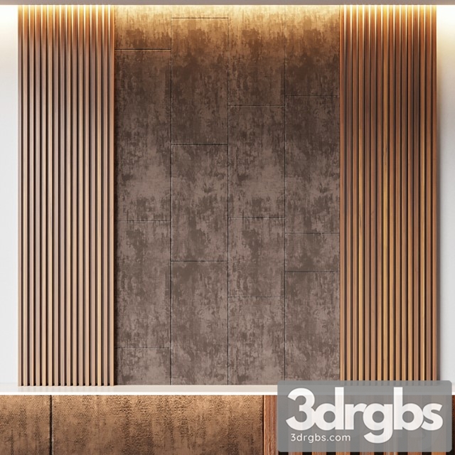 Decorative wall panel made of oak battens and beige velveteen 3dsmax Download - thumbnail 1