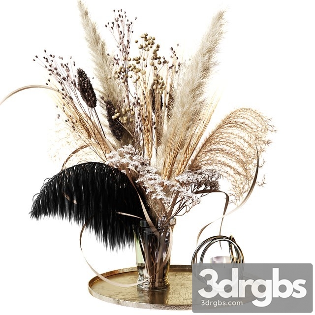 Bouquet of Dried Flowers with a Black Feather 3dsmax Download - thumbnail 1