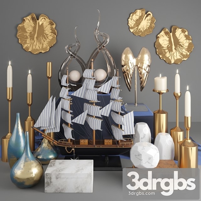 Decorative set with vases ship and figurines with gilding 18 3dsmax Download - thumbnail 1