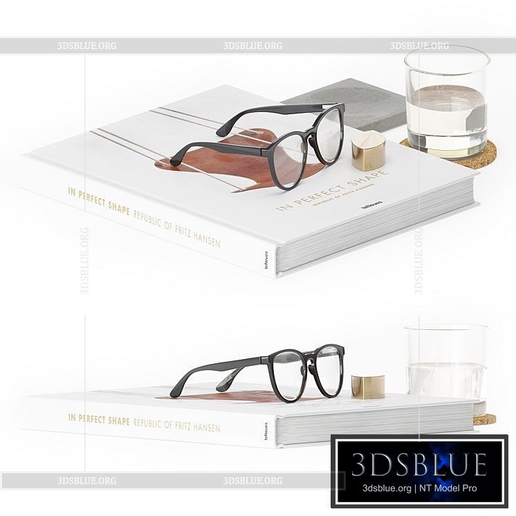 Decorative Set Glasses And Book 3DS Max - thumbnail 3