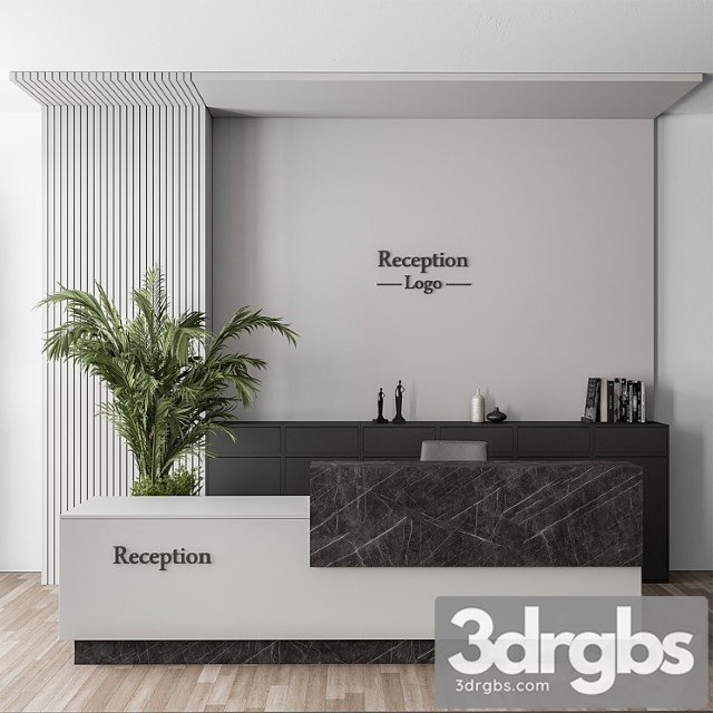 Reception desk and wall decoration – office set 311 2 3dsmax Download - thumbnail 1