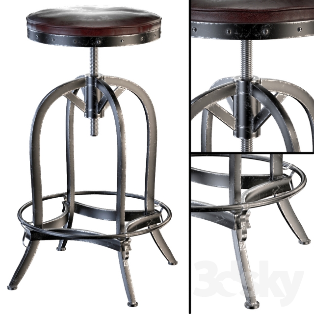Dempsey Swivel Iron Bar Stool Brown Leather 3DS Max - thumbnail 3