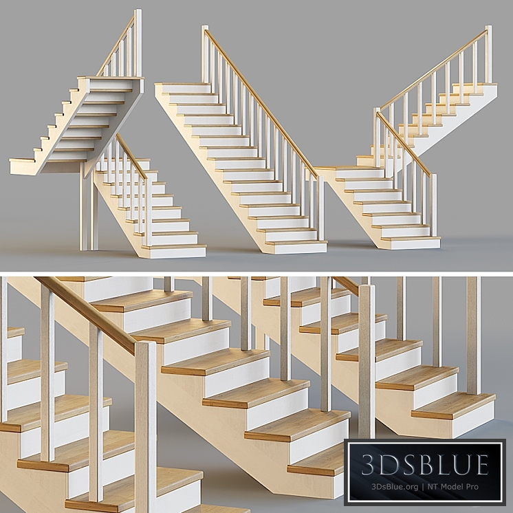 Wooden stairs for a private house 1 3DS Max - thumbnail 3