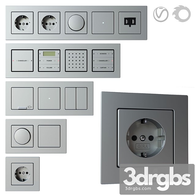 Gira E22 Set of Sockets and Switches 3dsmax Download