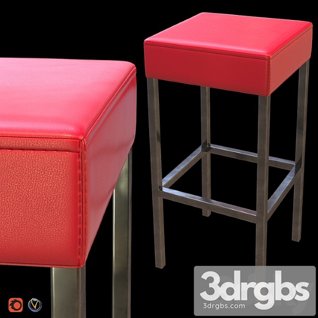 Red leather high stool 2 3dsmax Download - thumbnail 1