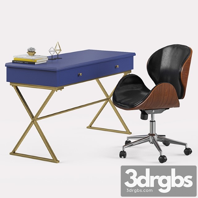 Baxton studio bruce modern office chair with linon campaign desk 2 3dsmax Download - thumbnail 1