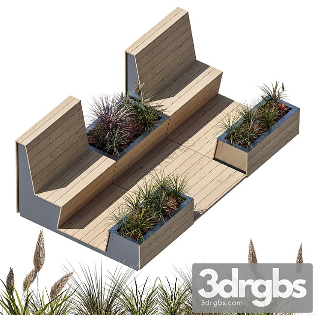Parklet with two benches 3dsmax Download - thumbnail 1