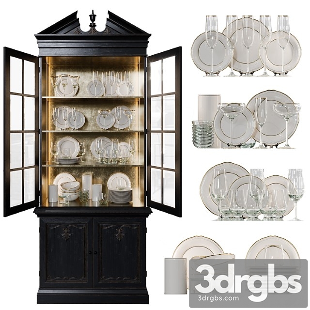 Antique сupboard with dishes 3dsmax Download - thumbnail 1