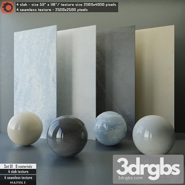 Marble slab & seamless texture set 01 3dsmax Download - thumbnail 1