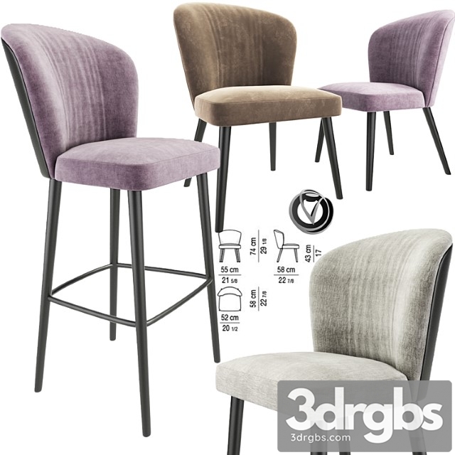 Minotti aston bar stool and lounge chair 2 3dsmax Download - thumbnail 1