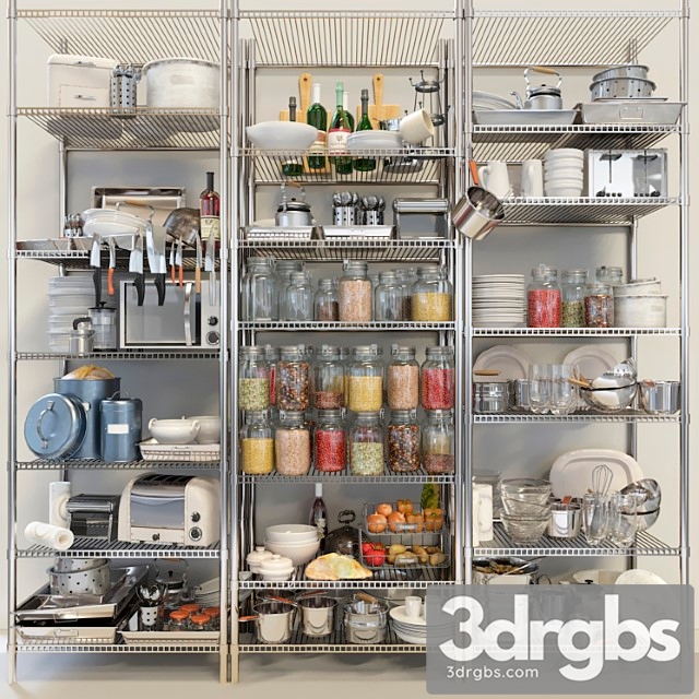 Rack For Pantry With Spices and Kitchen Utensils Crockery and Service 3dsmax Download - thumbnail 1