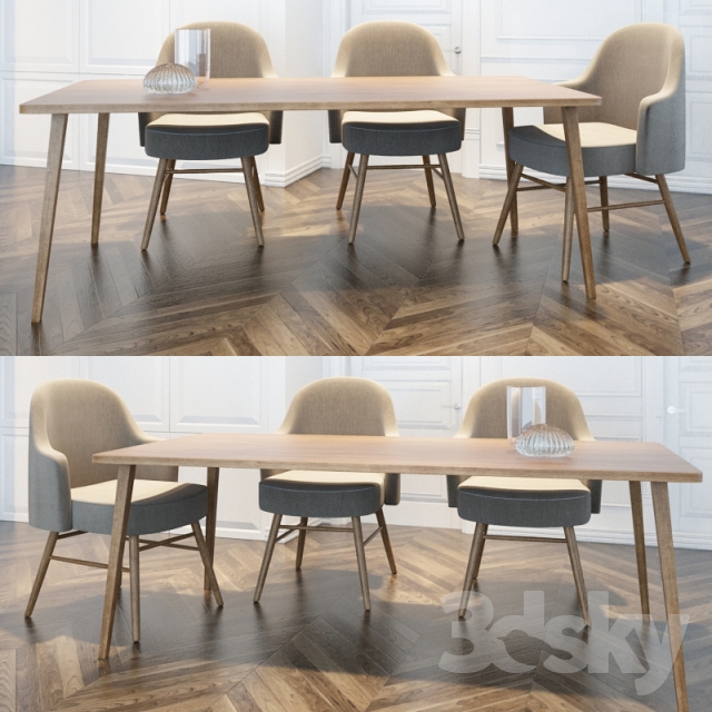 dining table and chairs 02 3DS Max - thumbnail 3