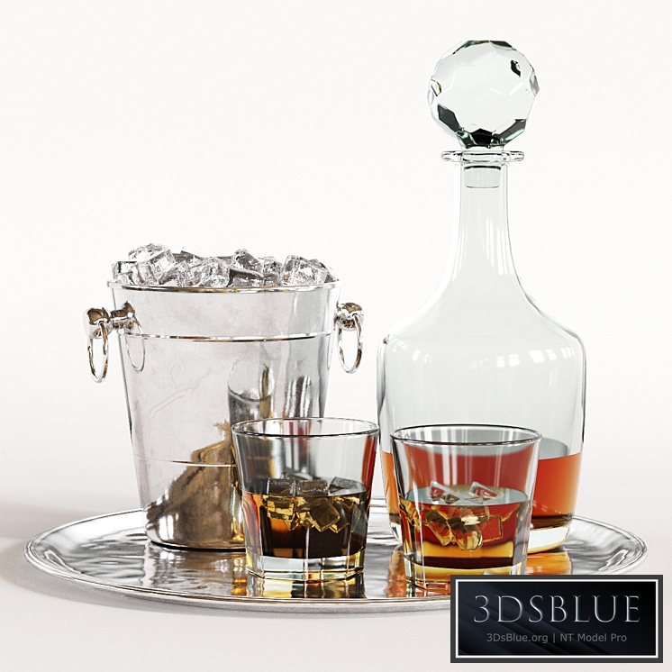 Whiskey Decanter Glass Tray Set 3DS Max - thumbnail 3
