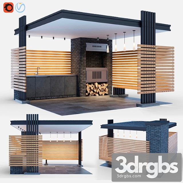 Modern gazebo with summer kitchen 3dsmax Download - thumbnail 1