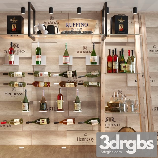 Showcase in a restaurant with collection wine. red wine 3dsmax Download