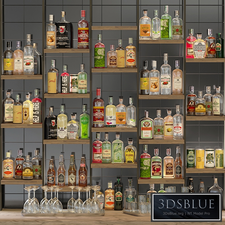 Designer rack in a restaurant with alcohol. Pub 39 3DS Max - thumbnail 3