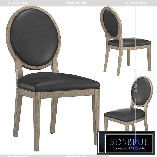 FRENCH CONTEMPORARY ROUND LEATHER DINING SIDE CHAIR 3DS Max - thumbnail 3