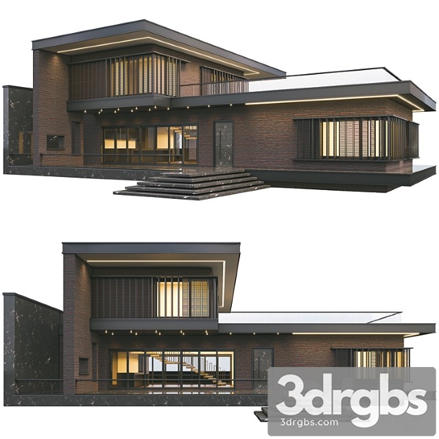 Modern brick villa 3dsmax Download - thumbnail 1