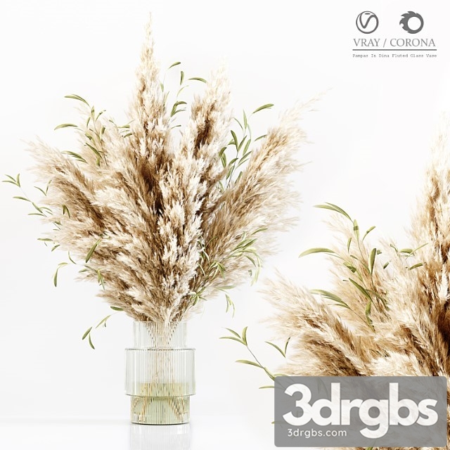 Pampas In Dina Fluted Glass Vase 3dsmax Download - thumbnail 1