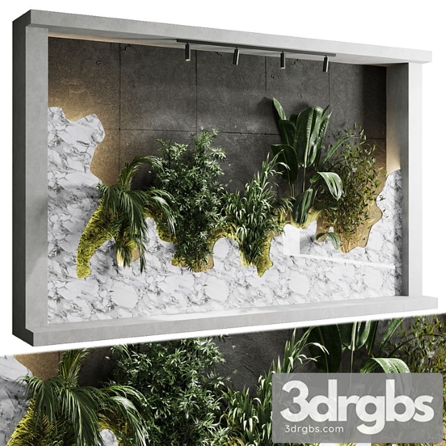 Vertical wall garden with concrete frame – wall decor houseplants indoor 02 3dsmax Download - thumbnail 1