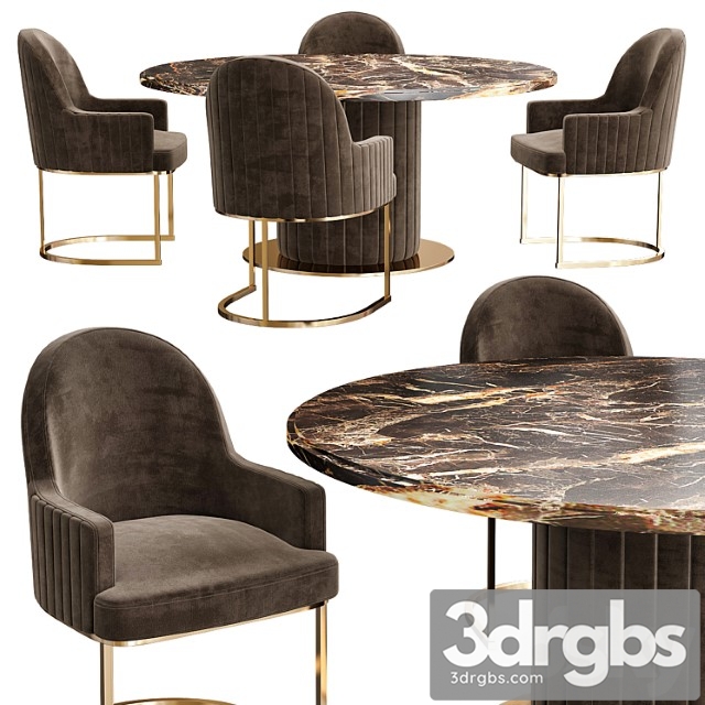 Italian designer marble round dining table and chairs set 2 3dsmax Download - thumbnail 1