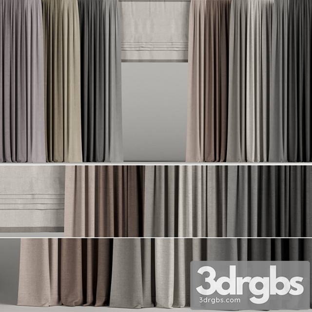 Set of Curtains in Different Colors With Roman Blinds 3dsmax Download - thumbnail 1