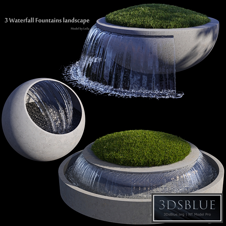 3 Waterfall Fountains Landscape 3DS Max - thumbnail 3