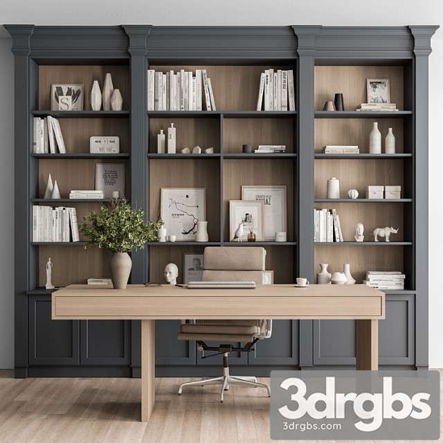Classic Boss Desk and Library Set Office Furniture 283 3dsmax Download - thumbnail 1