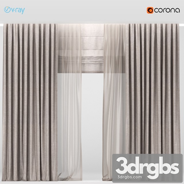 Brown Curtains With Brown Tulle Roman blinds. 3dsmax Download - thumbnail 1