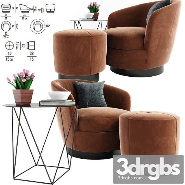 Minotti jacques armchair with table 3dsmax Download - thumbnail 1