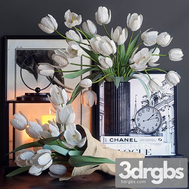 Decorative set with white tulips 3dsmax Download - thumbnail 1