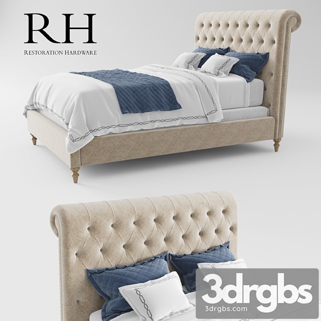 Rh Chesterfield Fabric Sleigh Bed 3dsmax Download - thumbnail 1