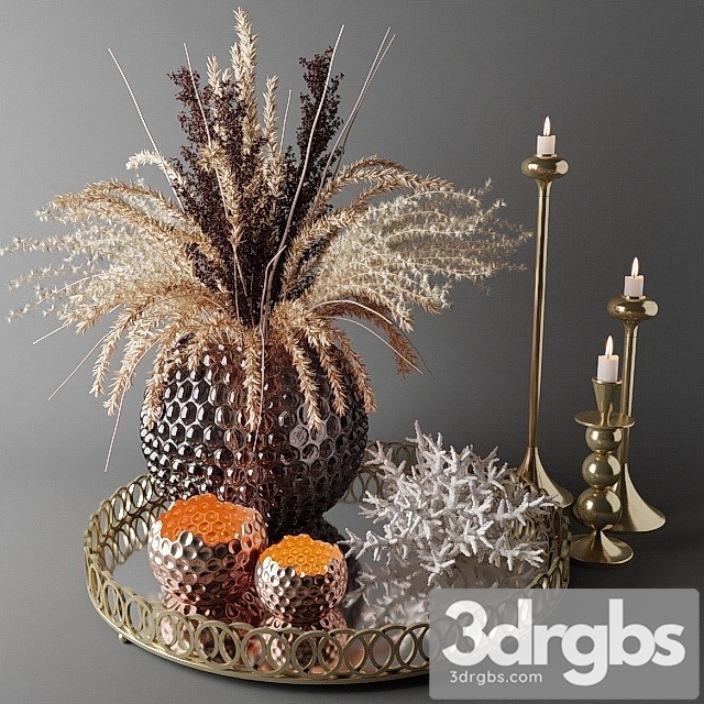 Bouquet of Dried Flowers in a Glass Vase on a Trayinstagram 3dsmax Download - thumbnail 1